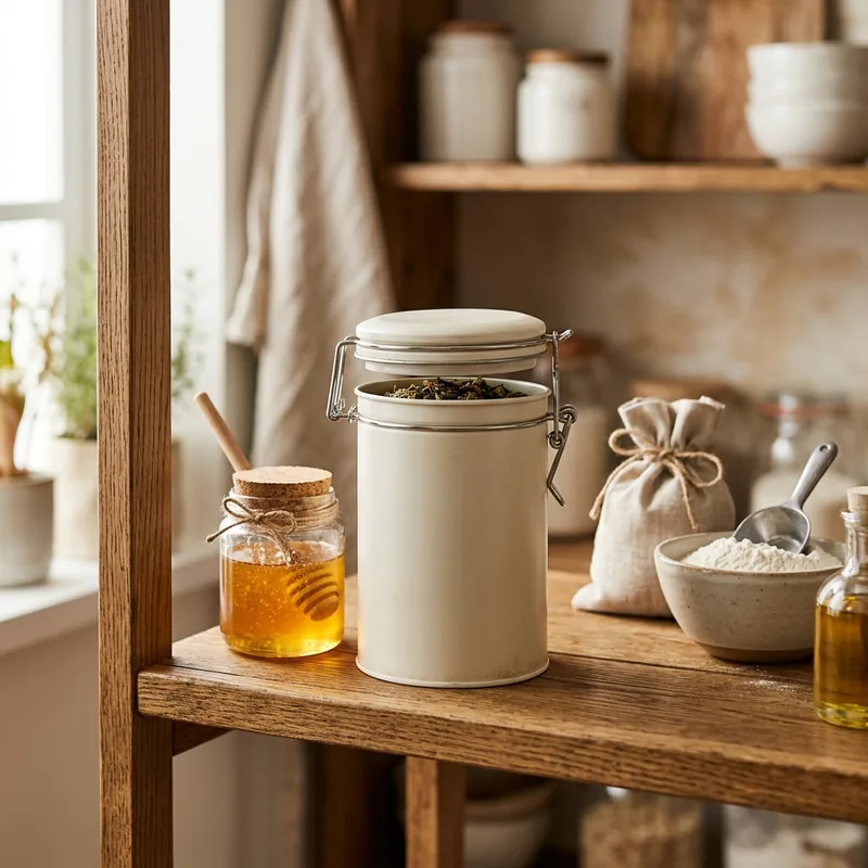 Plechová dóza na správné skladování čaje v suchu a temnu