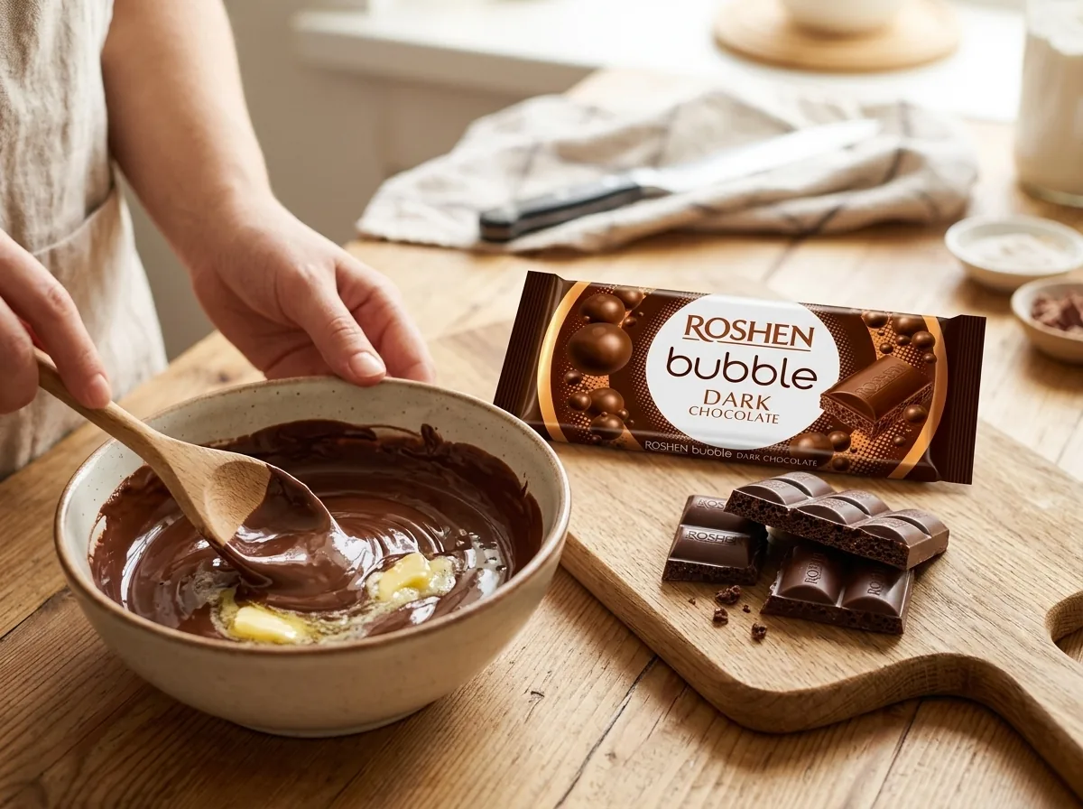 Hořká čokoláda na pečení rozpuštěná s máslem pro brownies