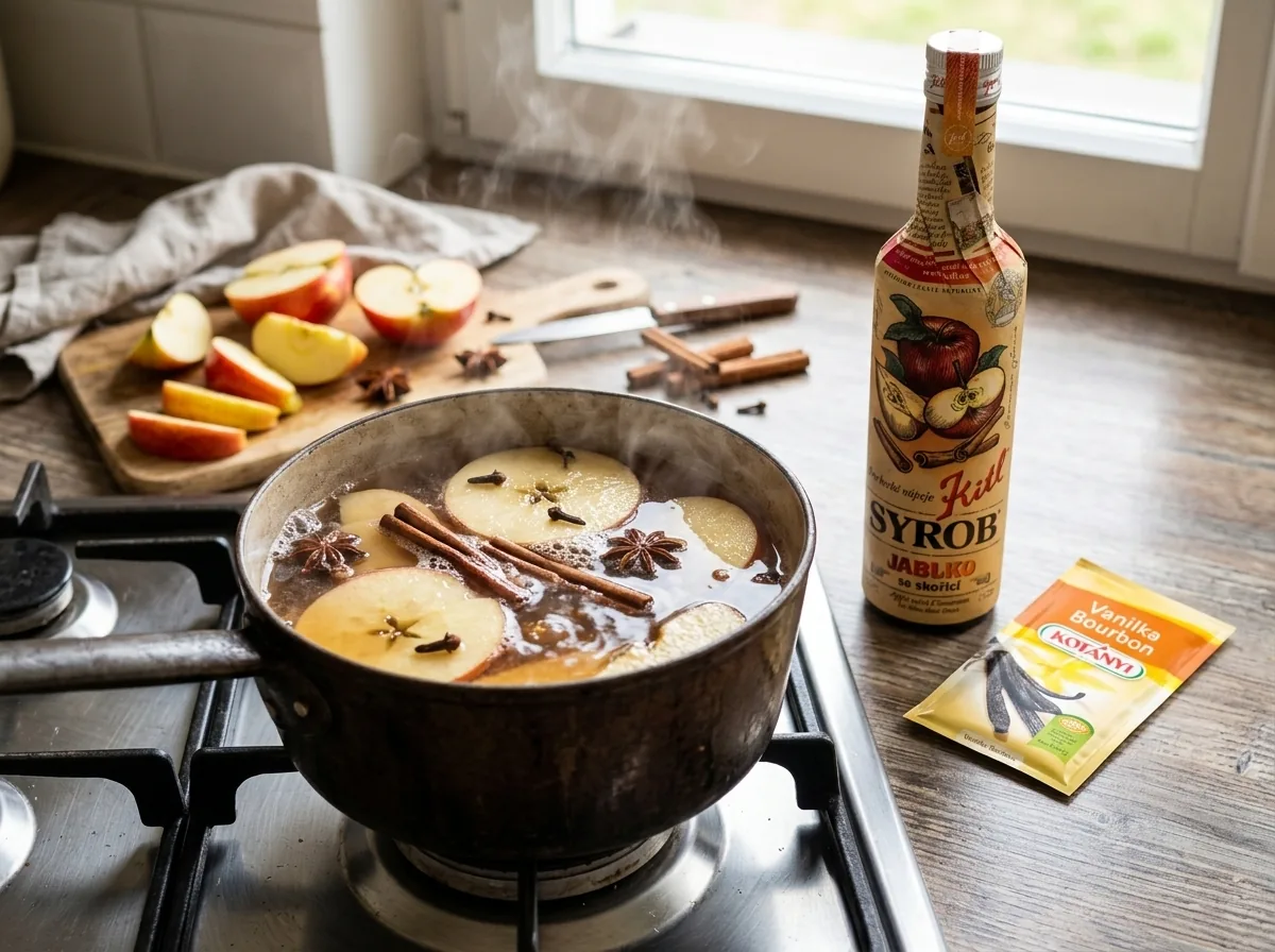 Jablečný punč recept: punč ve hrnci s kořením a skořicí