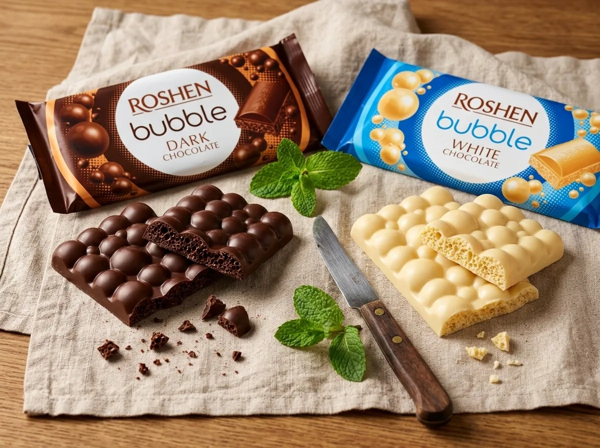 Roshen Bubble extra hořká a bílá čokoláda vedle sebe