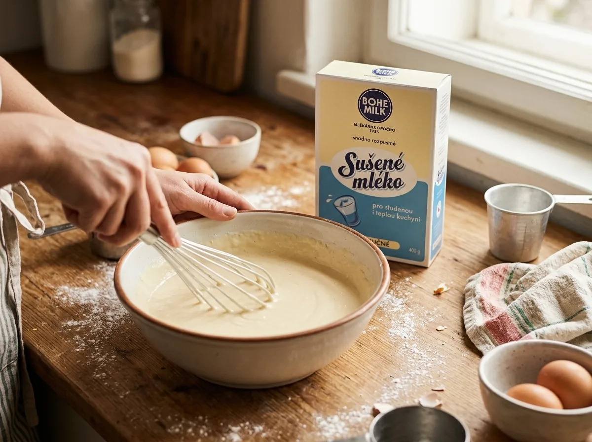 Sušené polotučné mléko Bohemilk v těstu na palačinky