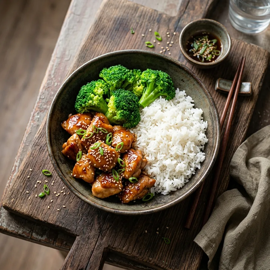 Teriyaki kuře s jasmínovou rýží a brokolicí