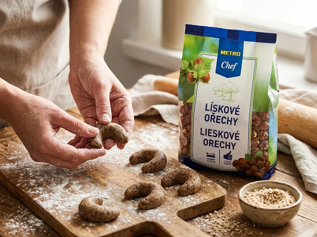 Tvarování vanilkových rohlíčků z ořechového těsta