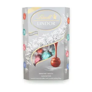 LINDOR Silver směs mléčné a bílé čokolády s jahodami a kokosem 337 g