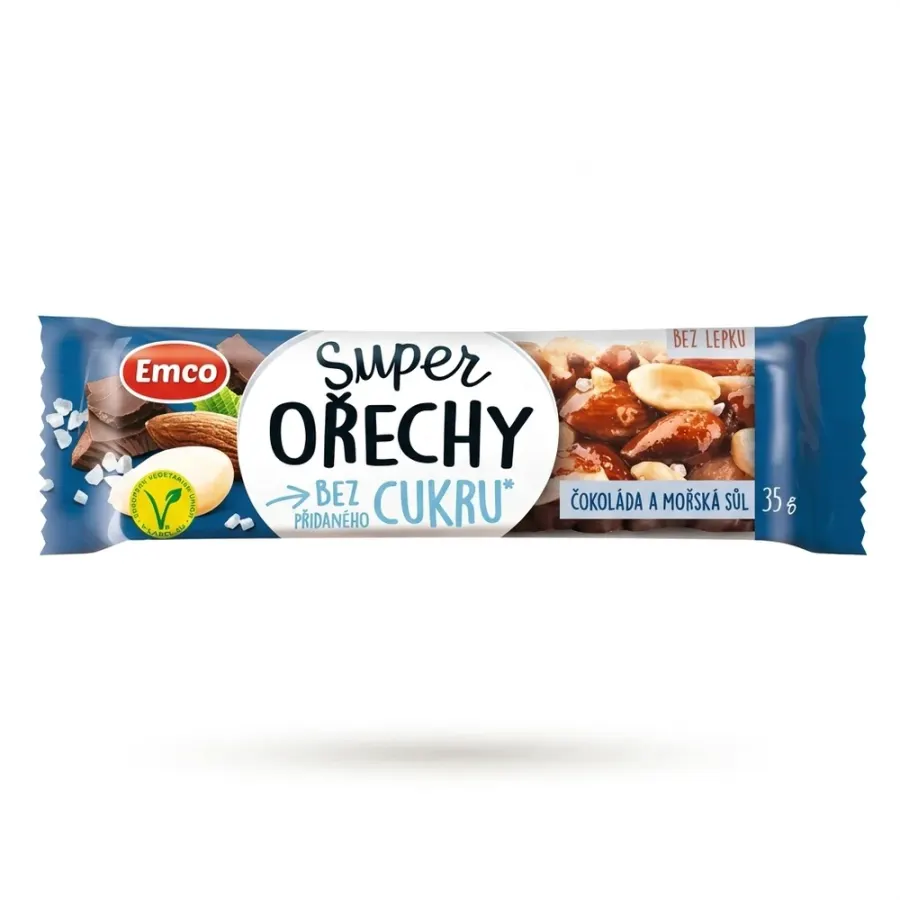 Tyčinka Super ořechy čokoláda a mořská sůl bez lepku 35 g