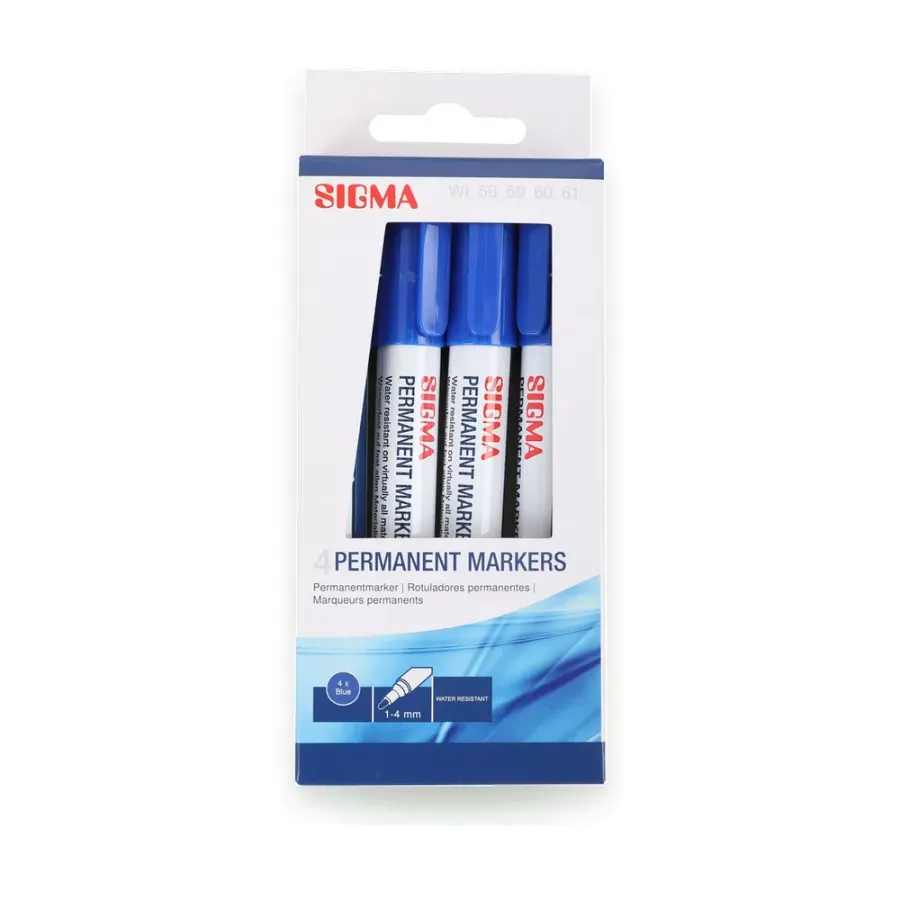 Popisovač permanentní modrý 1–4 mm 4 ks