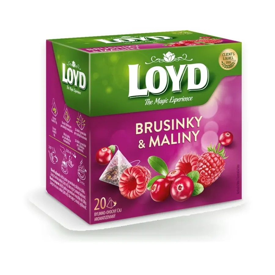 Čaj brusinka a malina pyramidový 20 x 2 g