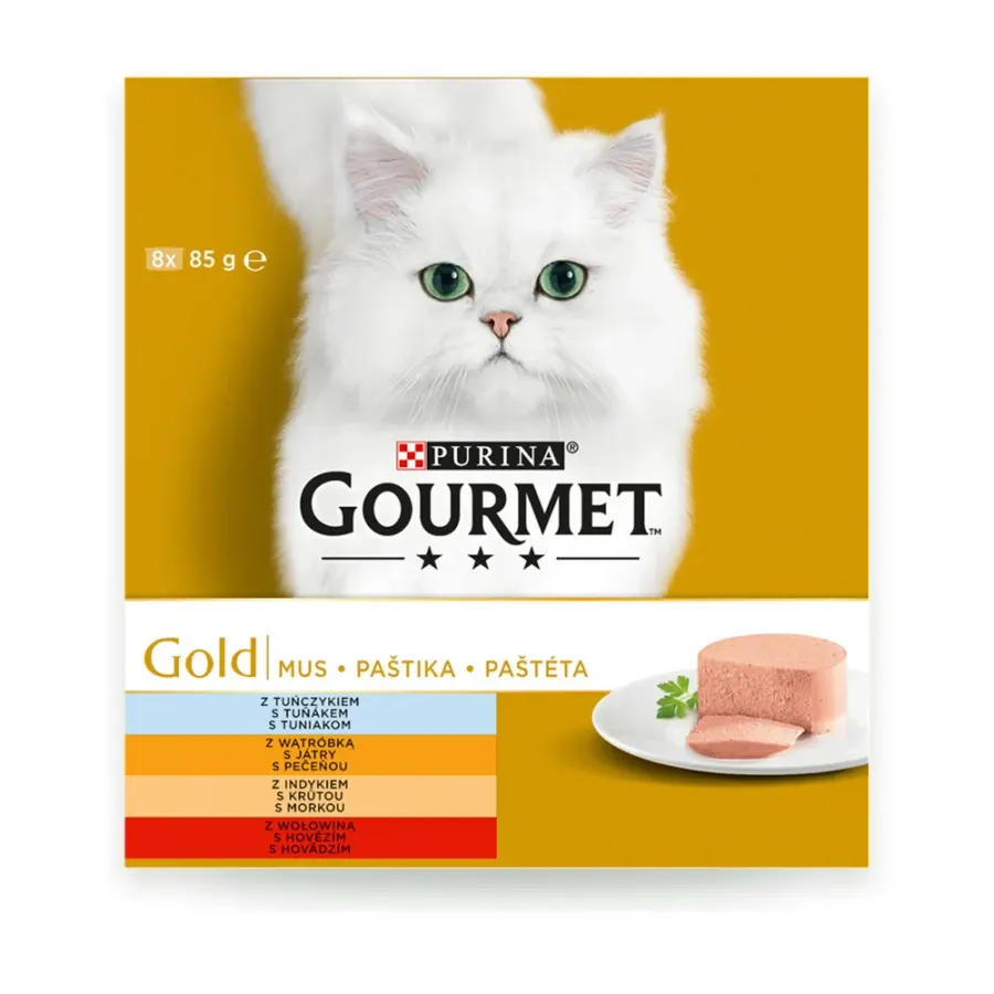 Konzervy pro kočky tuňák, játra, krůta, hovězí paštika 8 x 85 g