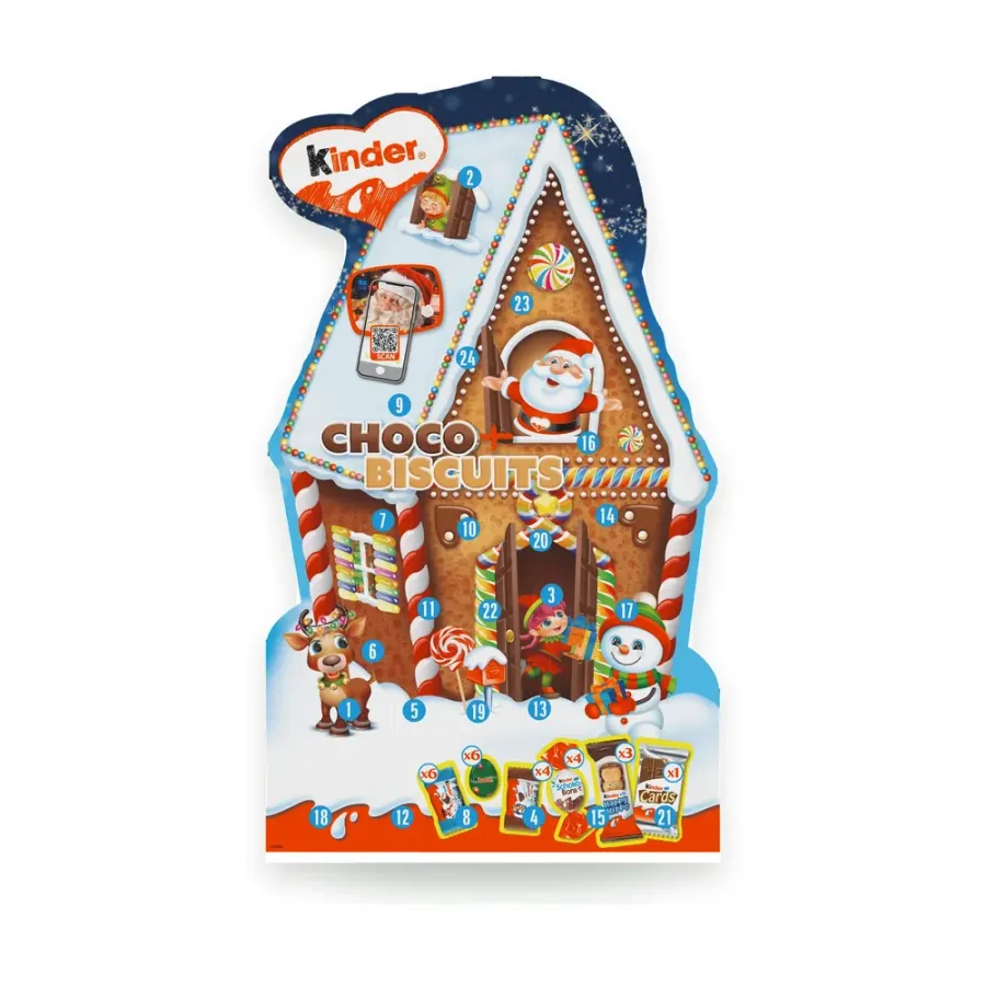 Adventní kalendář s čokoládovými sušenkami 218 g