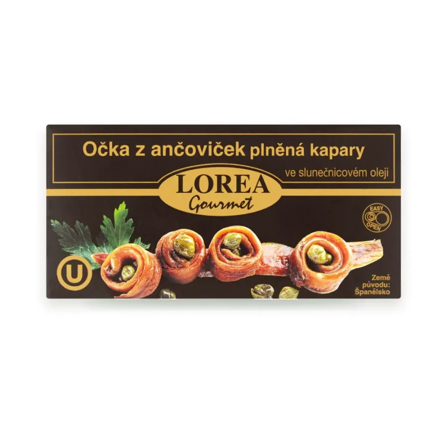 Ančovičky v oleji, očka plněná kapary 50 g