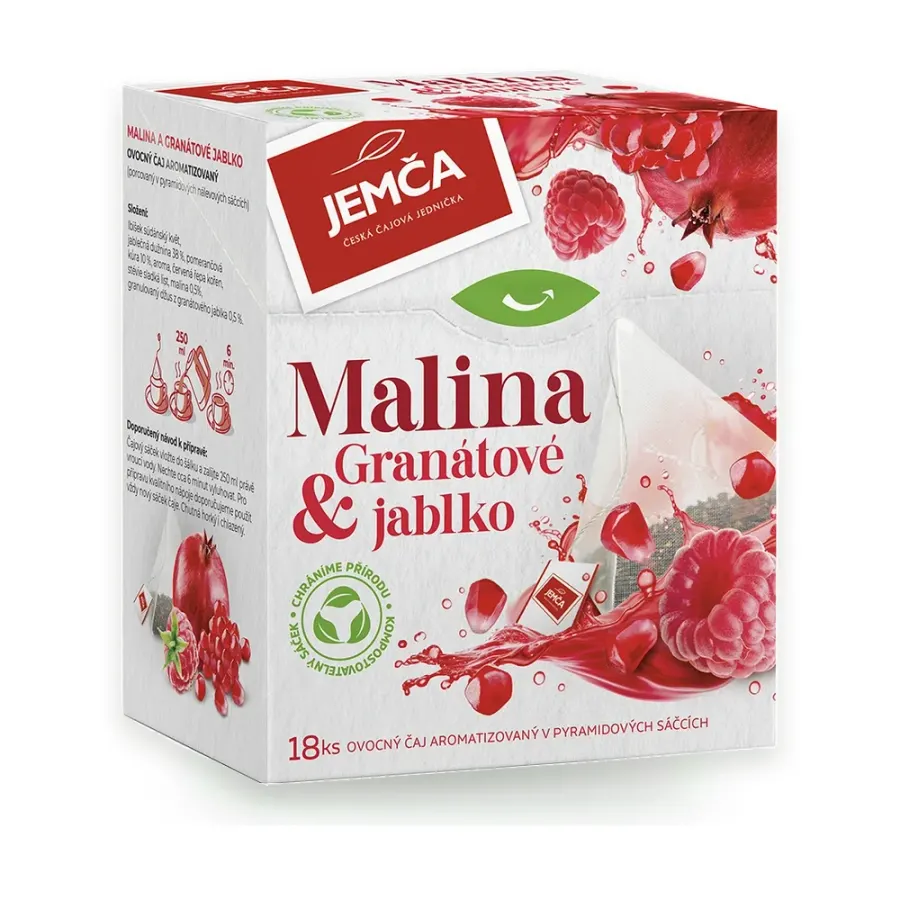 Čaj malina + granátové jablko, pyramidové sáčky 36 g