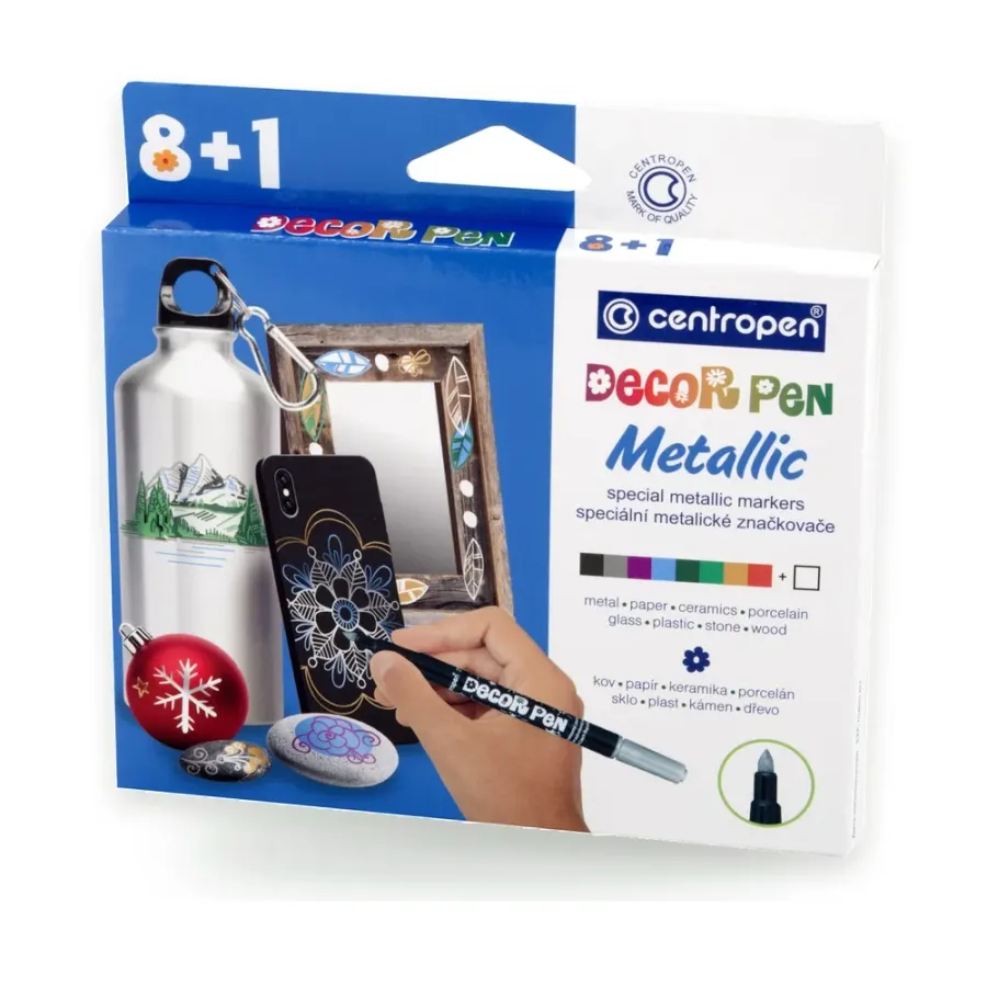 Značkovač Decorpen Metallic na kov 8+1 ks
