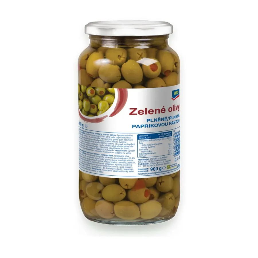 Olivy zelené s paprikovou pastou 900 g