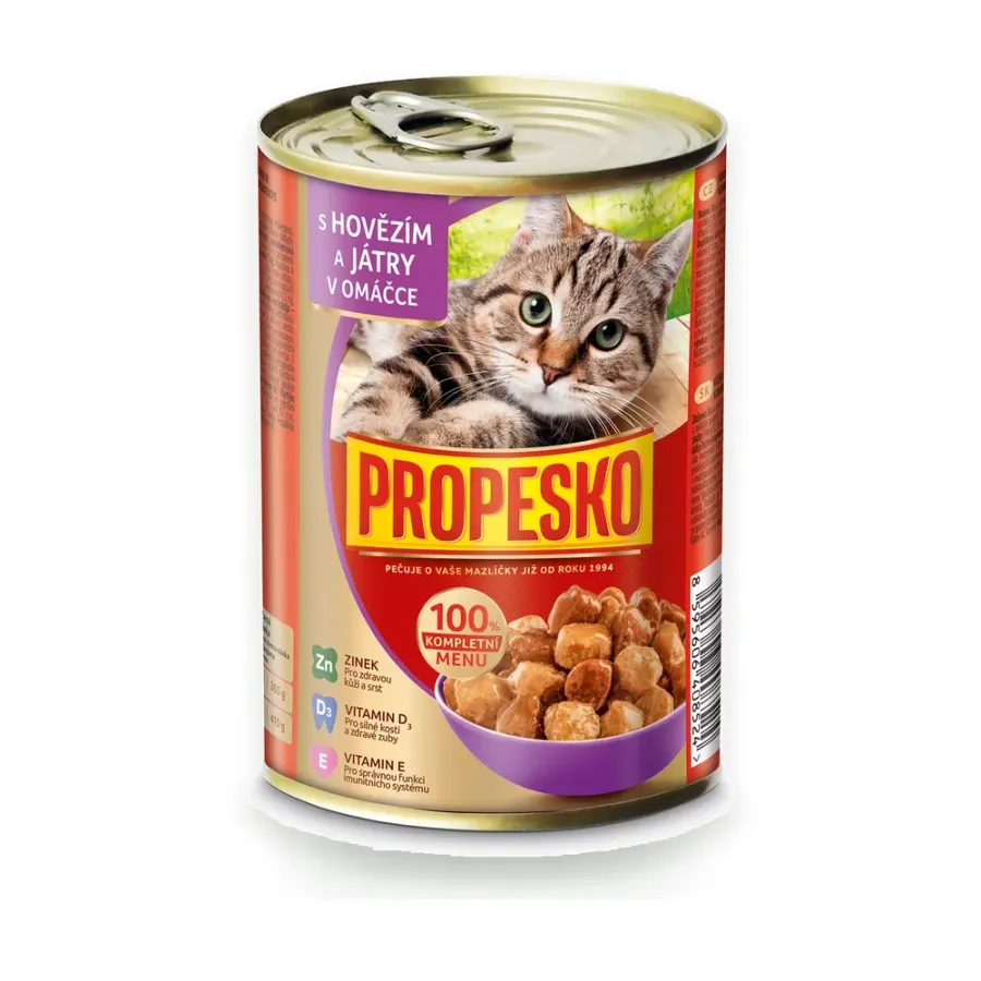 Konzerva pro kočky hovězí s játry 415 g