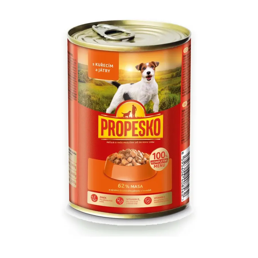 Konzerva pro psy s kuřecím a játry 415 g